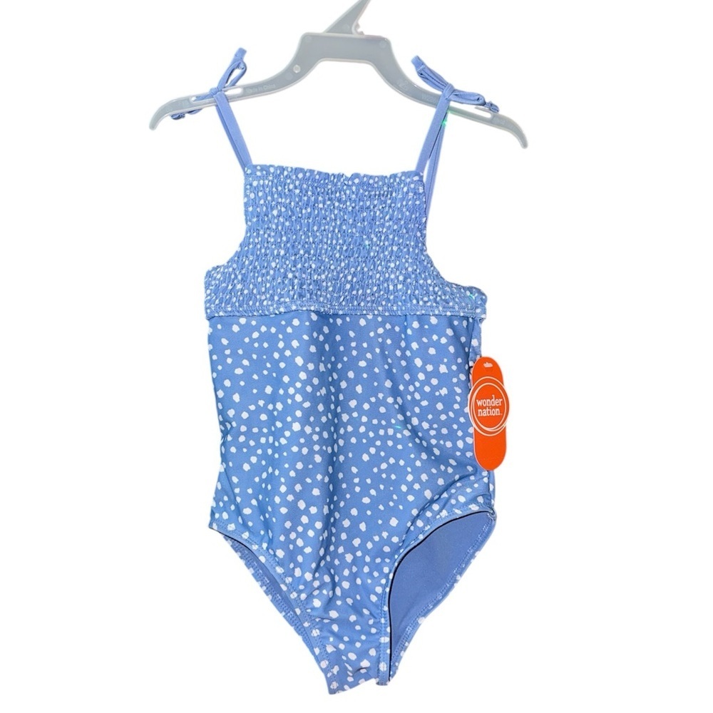 Girls 6 - 6X Robin Egg Blue White Dot Swimsuit Bathing Suit New With Tags NWT